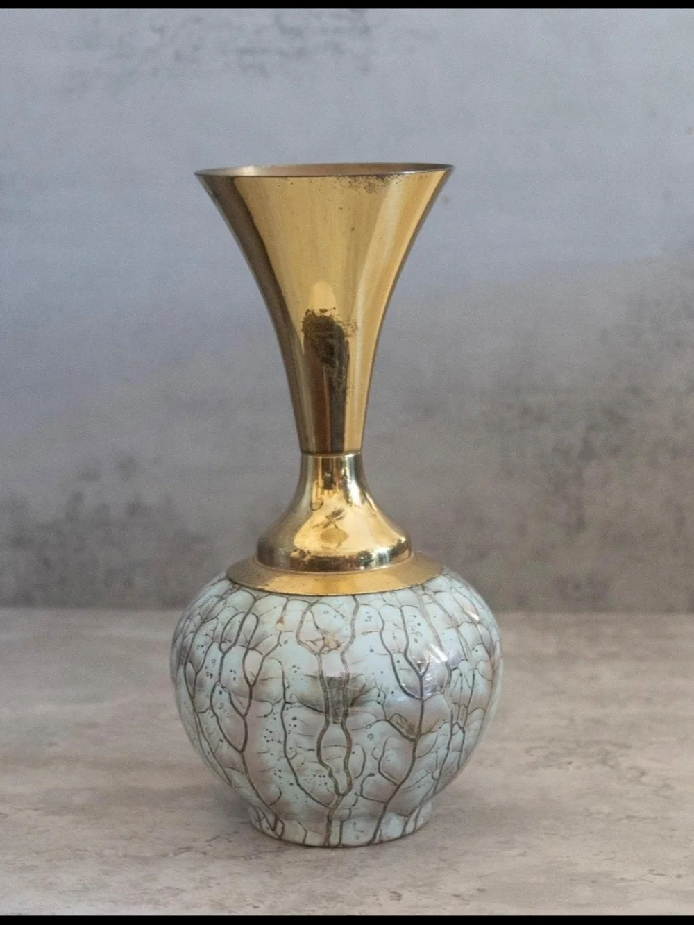 Vintage handpaided Delft Holland ceramic and brass vase.